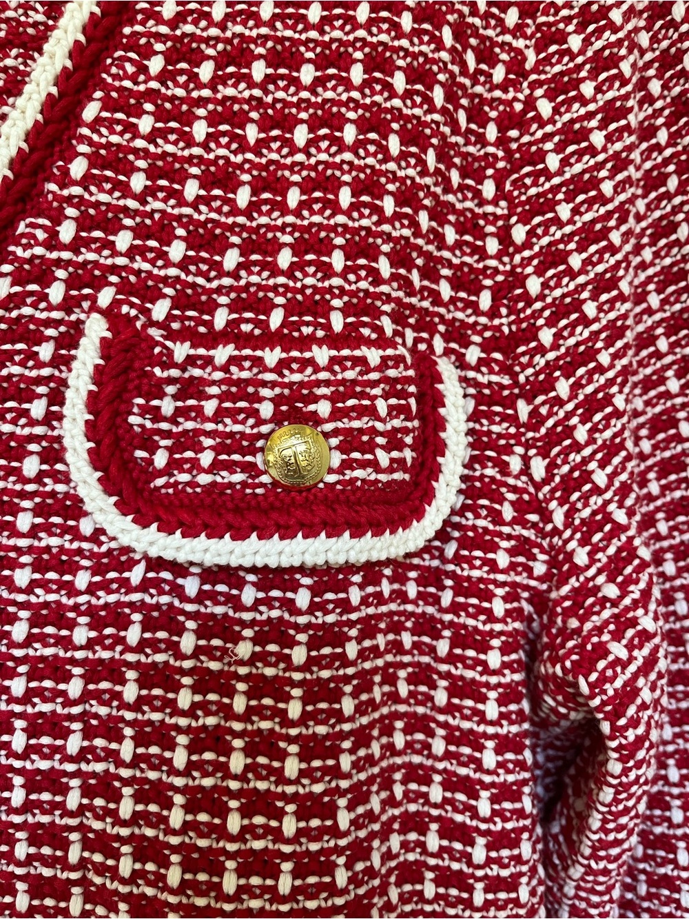 Talbots ~ Classic Red & White Tweed Knit Cardigan ~ Large ~ New with Tags - Picture 5 of 10
